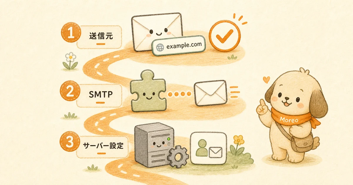 メールが届かない時に試す3つの順番を示した図