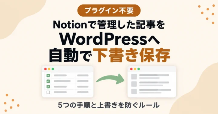 Notionで管理した記事をWordPressへ自動で下書き保存する方法｜プラグイン不要のアイキャッチ画像